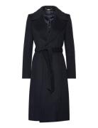 Belted Wool-Blend Wrap Coat Uldfrakke Frakke Black Lauren Ralph Lauren