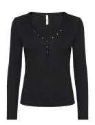 Top Ls Waffle Henley Top Black Hunkemöller