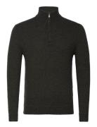 Essential Emb Knit Half Zip Tops Knitwear Half Zip Jumpers Khaki Green...