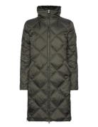 Diamond-Quilted Funnelneck Down Coat Foret Jakke Khaki Green Lauren Ra...