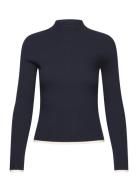 Perkins-Neck Rib-Knit Sweater Tops Knitwear Jumpers Navy Mango