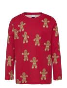 Top Ls Gingerbread Aop Tops T-shirts Long-sleeved T-Skjorte Red Lindex