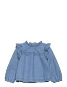 Frilled Denim Shirt Tops Shirts Long-sleeved Shirts Blue Mango