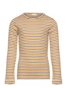 T-Shirt L/S Modal Striped Tops T-shirts Long-sleeved T-Skjorte Beige P...