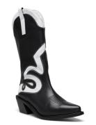 Mount Texas Black White Leather Boots Shoes Boots Cowboy Boots Black A...