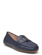 Barnsbury Pebbled Leather Driver Shoes Flat Loafers Navy Lauren Ralph ...