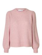 Slflulu Ls Knit Rib O-Neck Noos Tops Knitwear Jumpers Pink Selected Fe...