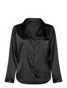 Satin Long-Sleeved Jacket Top Black Hunkemöller