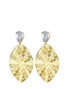 Leaf Crystal Earring Clear/Gold Ørestickere Smykker Gold Bud To Rose