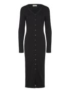 Woven Label Ls Rib Dress Knælang Kjole Black Calvin Klein Jeans