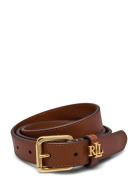 Logo-Keeper Leather Skinny Belt Bælte Brown Lauren Ralph Lauren