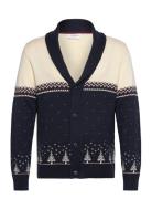 Xmas Shawl Collar Cardigan Tops Knitwear Cardigans Navy Lindbergh