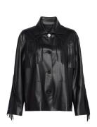 Leather-Effect Fringed Overshirt Tops Overshirts Black Mango