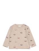 T-Shirt Ls Aop Sweat Tops T-shirts Long-sleeved T-Skjorte Beige Minymo