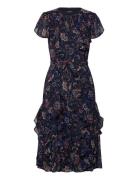 Floral Ruffle-Trim Georgette Dress Knælang Kjole Navy Lauren Ralph Lau...