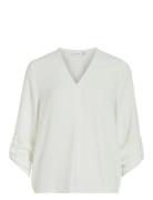 Vijosa 3/4 V-Neck Top - Noos Tops Blouses Long-sleeved White Vila