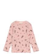 T-Shirt Ls Aop Rib Tops T-shirts Long-sleeved T-Skjorte Pink Minymo