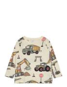 Top Ls Working Vehicles Aop Tops T-shirts Long-sleeved T-Skjorte Cream...