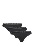 Brief 3 P Em Lace Thong Reg Co G-streng Undertøj Black Lindex