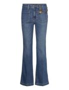 Chain-Trim High-Rise Flare Jean Bottoms Jeans Flares Blue Lauren Ralph...