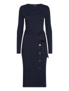 Belted Rib-Knit Dress Knælang Kjole Navy Lauren Ralph Lauren