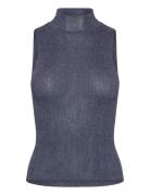 Perkins-Neck Lurex Knitted Top Vests Knitted Vests Blue Mango