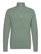 Half Zip Rib Knit Tops Knitwear Half Zip Jumpers Green Lindbergh