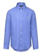 Linen Shirt Tops Shirts Long-sleeved Shirts Blue Ralph Lauren Kids