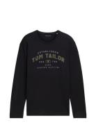 Printed Longsleeve Tops T-Langærmet Skjorte Black Tom Tailor