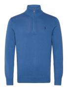 Cotton Quarter-Zip Sweater Tops Knitwear Half Zip Jumpers Blue Polo Ra...