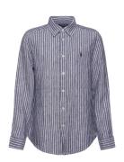 Striped Linen Shirt Tops Shirts Long-sleeved Shirts Blue Ralph Lauren ...