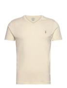 Custom Slim Fit Jersey V-Neck T-Shirt Tops T-Kortærmet Skjorte Cream P...