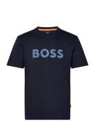 Te_Logotexture Tops T-Kortærmet Skjorte Navy BOSS