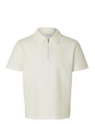 Slhsander Seersucker Zip Ss Polo Tops Polos Short-sleeved White Select...