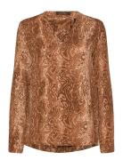 V-Neck Viscose Top Tops Blouses Long-sleeved Brown Scotch & Soda