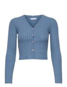 Ribbed Long-Sleeved T-Shirt Tops Knitwear Cardigans Blue Mango