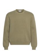 Regular Knitted Cotton Sweater Tops Knitwear Round Necks Khaki Green W...