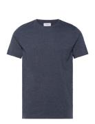 Mouliné O-Neck Tee S/S Tops T-Kortærmet Skjorte Navy Lindbergh