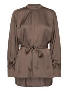 Lina Tops Blouses Long-sleeved Brown Reiss