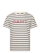 Graphic Striped Ss T-Shirt Tops T-Kortærmet Skjorte Cream GANT