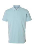 Slhfave Zip Ss Polo Noos Tops Polos Short-sleeved Blue Selected Homme