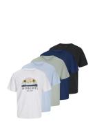 Jjpalm Tee Ss Crew Neck 5Pk Mp Tops T-Kortærmet Skjorte Black Jack & J...
