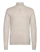 Half Zip Mélange Knit Tops Knitwear Half Zip Jumpers Cream Lindbergh