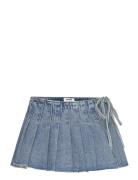 Pleated Mini Denim Wrap Skirt Skirts Short Skirts Blue Monki