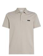 Stretch Pique Slim Button Polo Tops Polos Short-sleeved Grey Calvin Kl...
