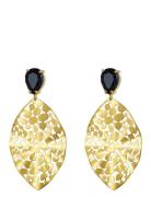 Leaf Crystal Earring Black/Gold Ørestickere Smykker Gold Bud To Rose