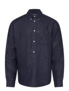 Paul Linen Pull Over Shirt Tops Shirts Linen Shirts Navy Lexington Clo...