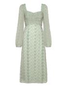 Ruched L/S Midi Dress Knælang Kjole Green Bubbleroom