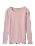 Rib T-Shirt L/S Reese Tops T-shirts Long-sleeved T-Skjorte Pink Wheat