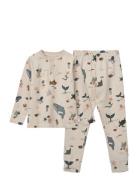 Wilhelm Printed Pyjamas Set Pyjamassæt Beige Liewood